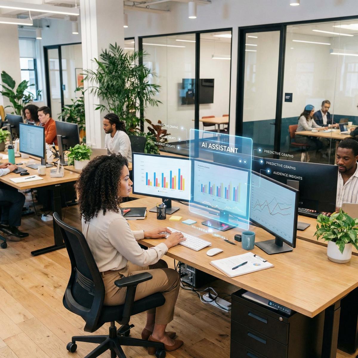 Professional working with AI-powered analytics dashboards